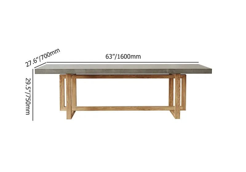 Table de salle à manger rectangulaire en bois gris béton de 63 po
