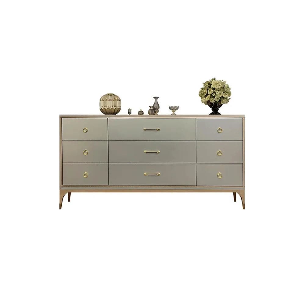 Commode contemporaine de chambre à coucher champagne à 9 tiroirs de 63 po pour rangement en or