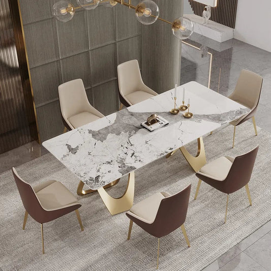 63" Contemporary Dining Table for 6 Seaters with Sintered Stone Top & Double Pedestal
