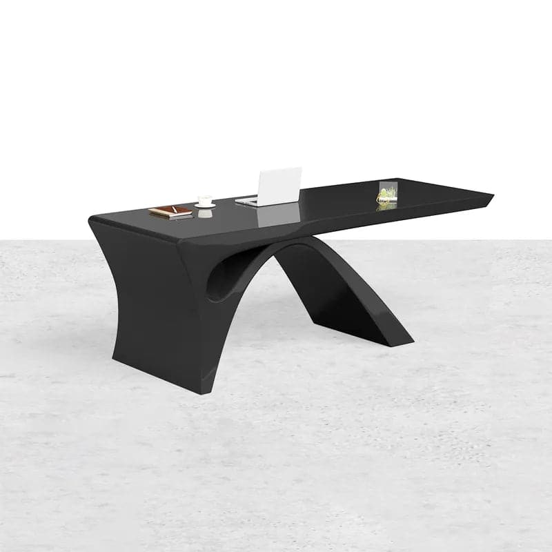 Modern White&Black Computer Desk Rectangular Office Desk with Pedestal Base#Black-M