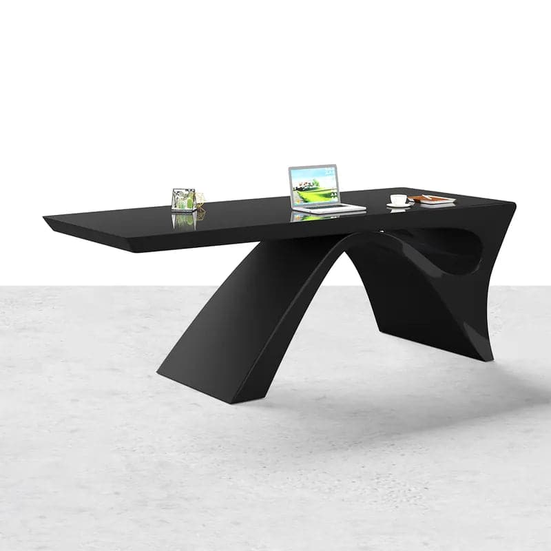 Modern White&Black Computer Desk Rectangular Office Desk with Pedestal Base#Black-M