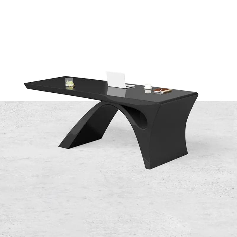 Modern White&Black Computer Desk Rectangular Office Desk with Pedestal Base#Black-M