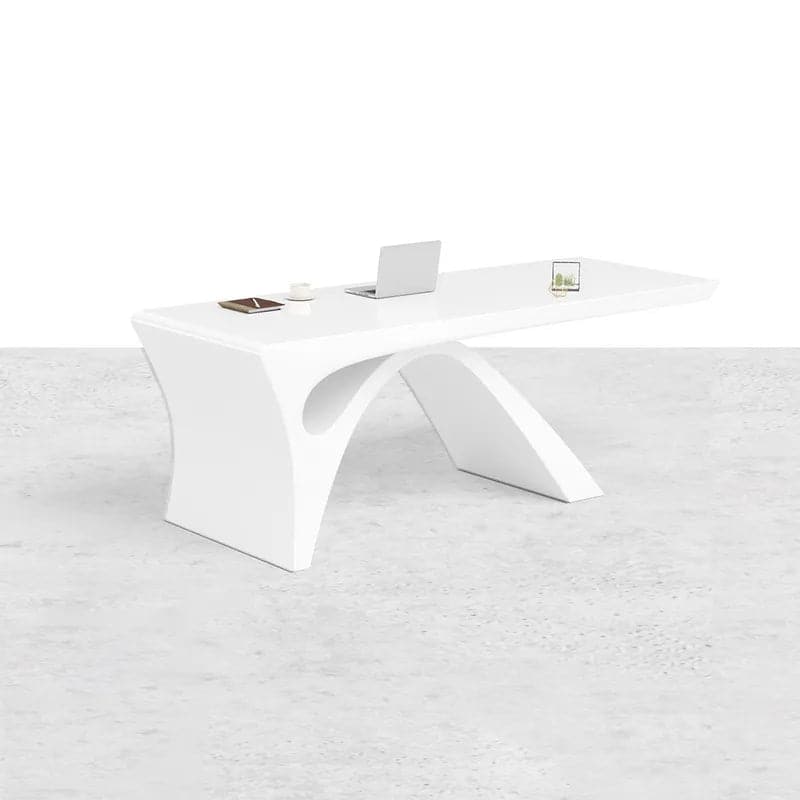 Modern White&Black Computer Desk Rectangular Office Desk with Pedestal Base#White-M