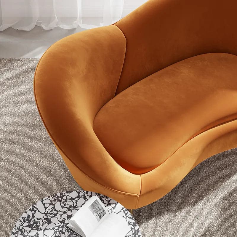 63 Inch Velvet Curved Sofa Small 2-Seater Sofa with Curve Back Upholstery in Orange