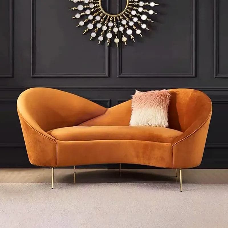 63 Inch Velvet Curved Sofa Small 2-Seater Sofa with Curve Back Upholstery in Orange