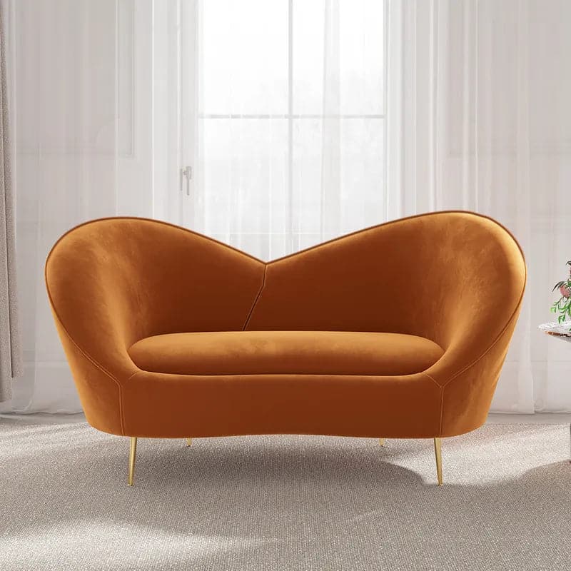 63 Inch Velvet Curved Sofa Small 2-Seater Sofa with Curve Back Upholstery in Orange