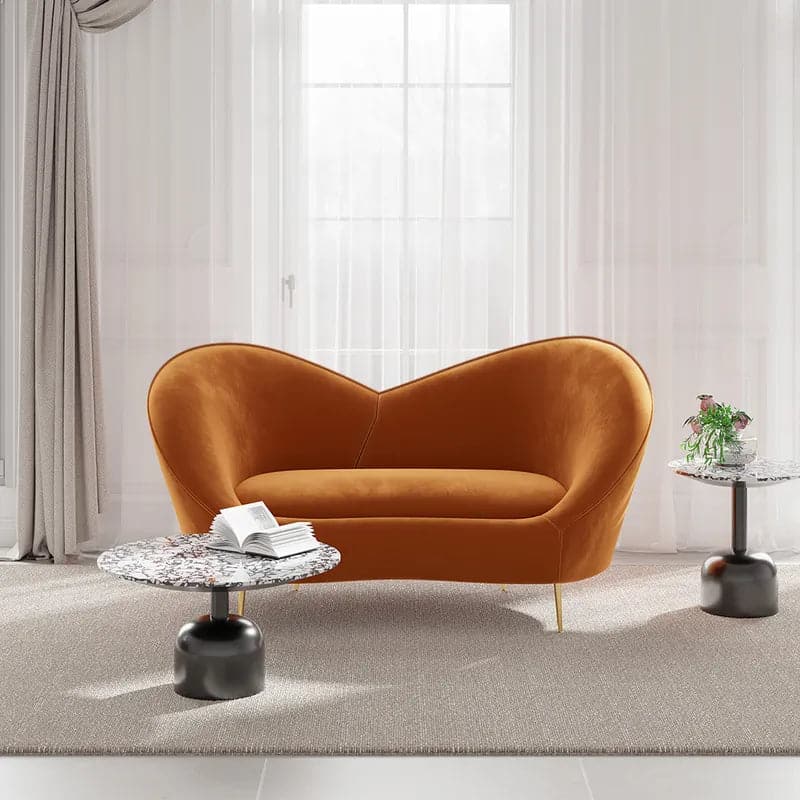 63 Inch Velvet Curved Sofa Small 2-Seater Sofa with Curve Back Upholstery in Orange