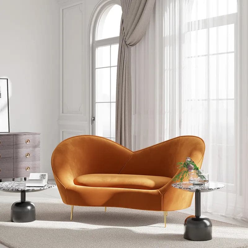 63 Inch Velvet Curved Sofa Small 2-Seater Sofa with Curve Back Upholstery in Orange
