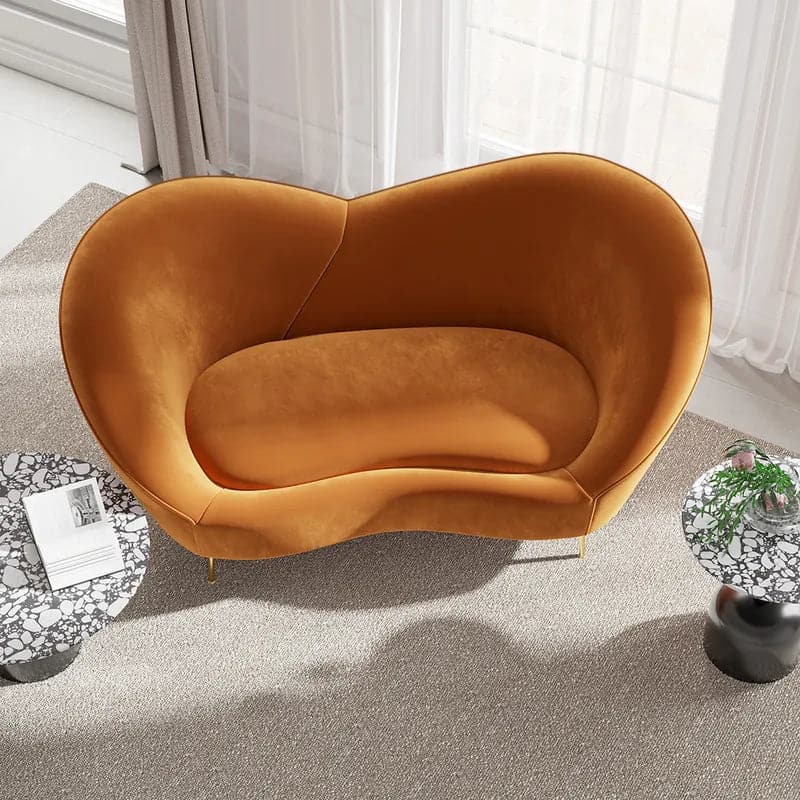 63 Inch Velvet Curved Sofa Small 2-Seater Sofa with Curve Back Upholstery in Orange