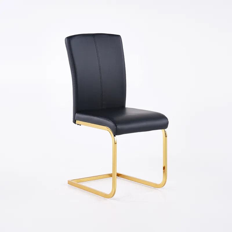 Modern Minimalist Upholstered Black PU Leather Dining Chairs (Set of 2) Gold Metal Base#Black