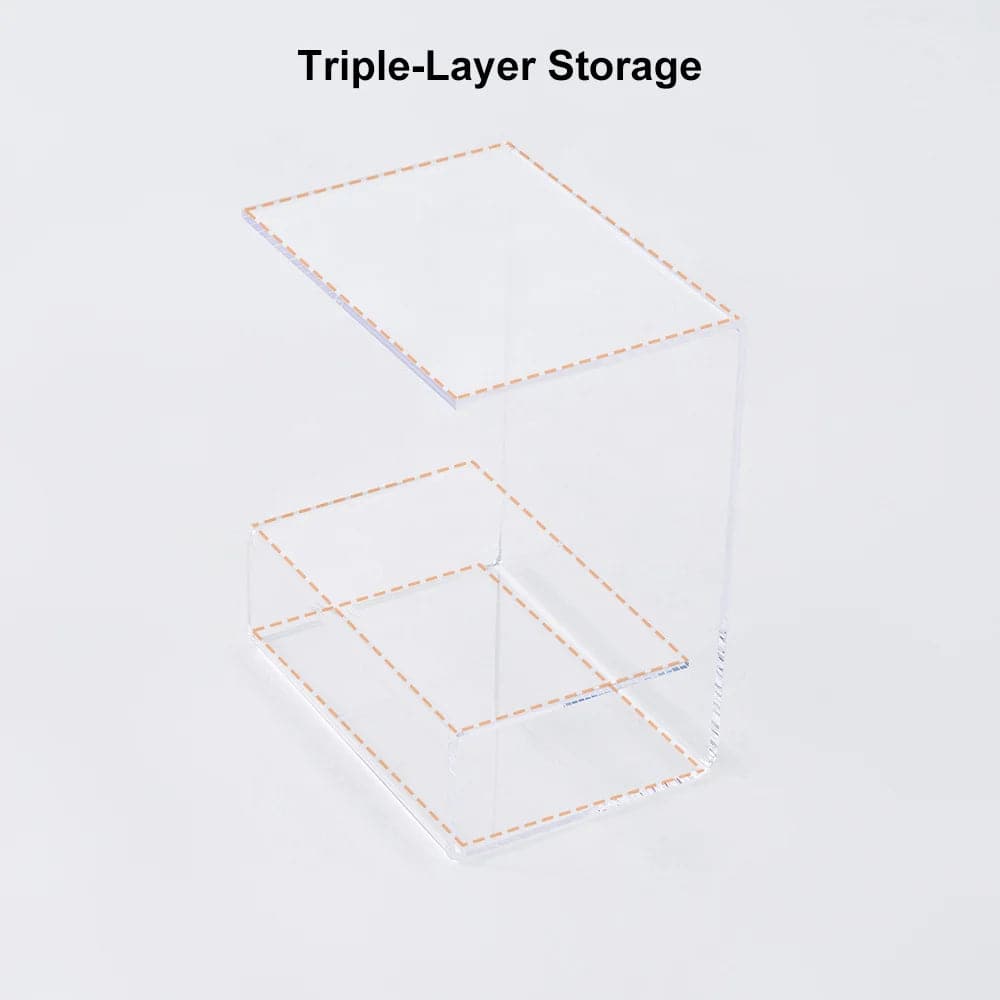 Modern Clear Acrylic End Table with Storage C-Shaped Side Table