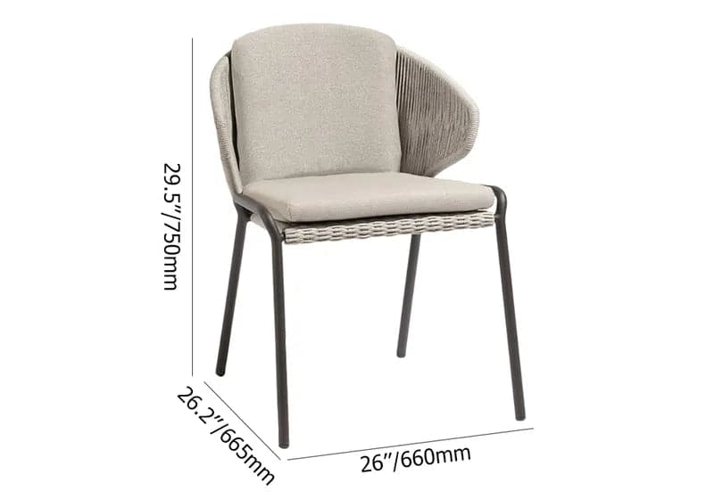 Ensemble de salle à manger d'extérieur 7 pièces en corde tressée avec table rectangulaire à plateau en verre et 6 fauteuils