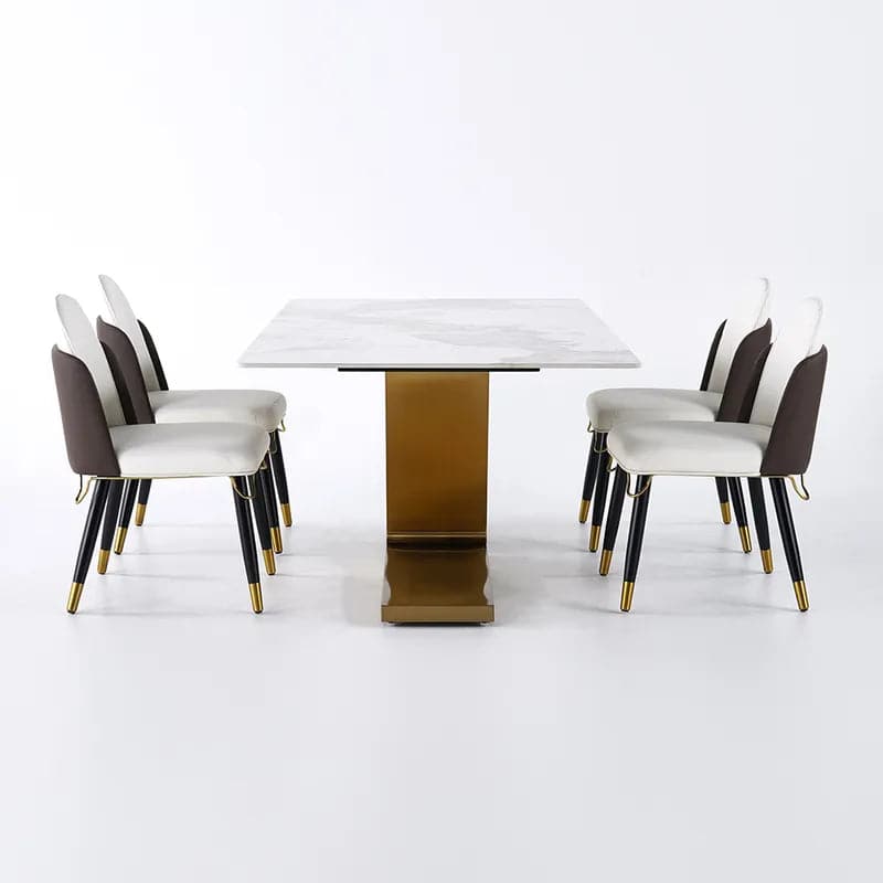 Table de salle à manger rectangulaire moderne en pierre frittée de 70,9 po pour 6 personnes en acier inoxydable