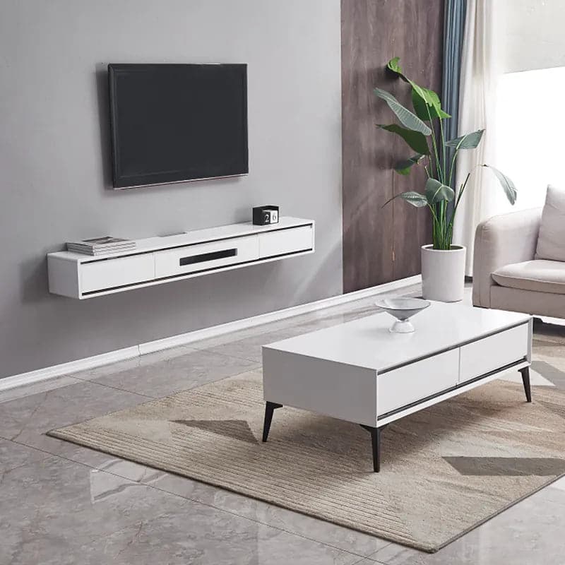 70.9 Inches White TV Stand Postmodern Minimalist Floating Media Console with Storage
