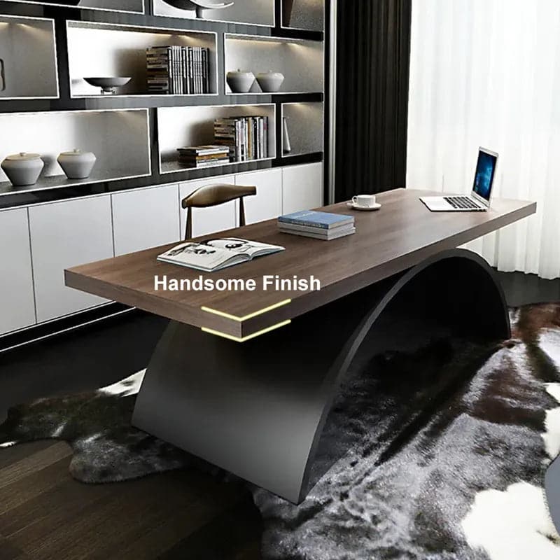 Industrial Rectangular Writing Desk Solid Wood Metal Base Office Desk#L