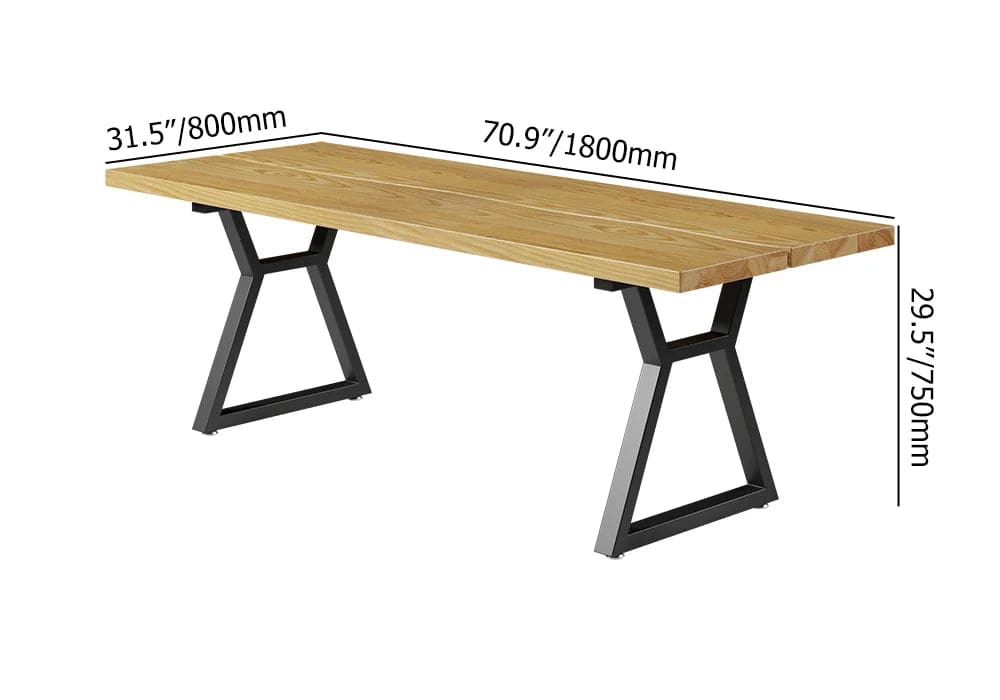 Table de salle à manger industrielle naturelle de 70,9 po avec plateau en bois et structure en métal