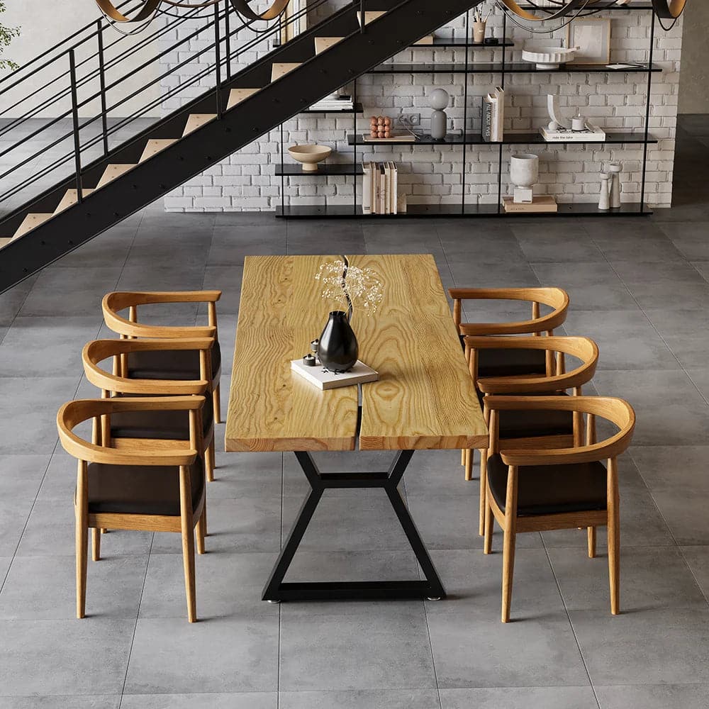 Table de salle à manger industrielle naturelle de 70,9 po avec plateau en bois et structure en métal