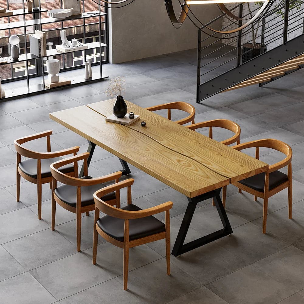 Table de salle à manger industrielle naturelle de 70,9 po avec plateau en bois et structure en métal