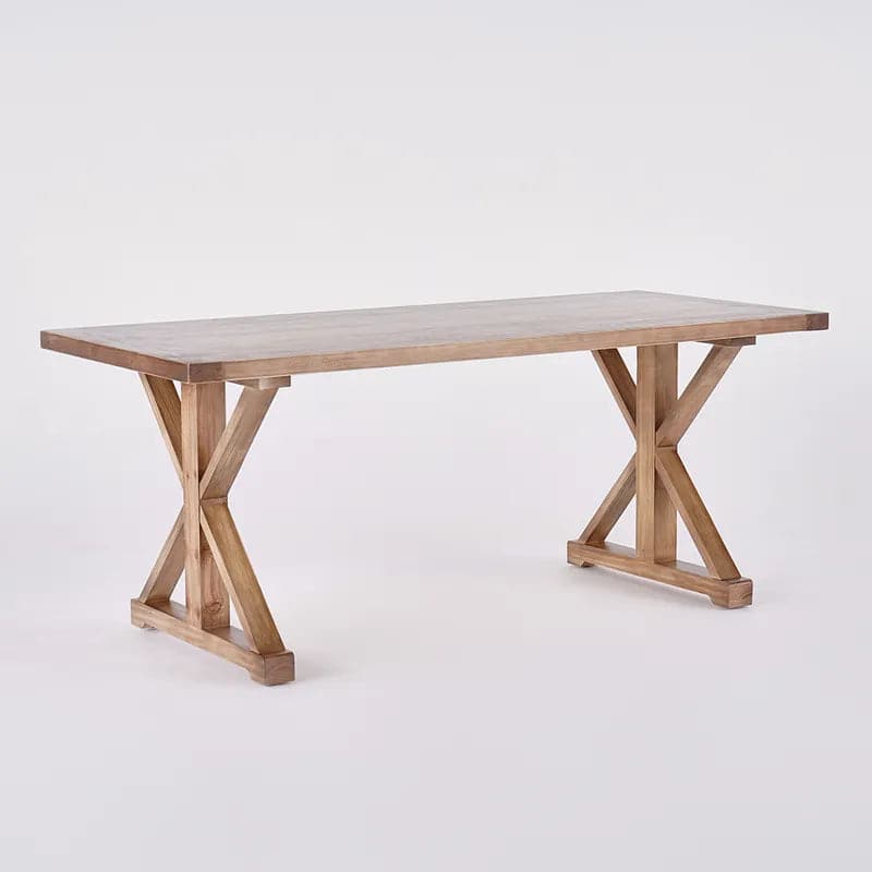 Rustic Farmhouse Wooden Office Desk in Natural with Trestle#Natural-L