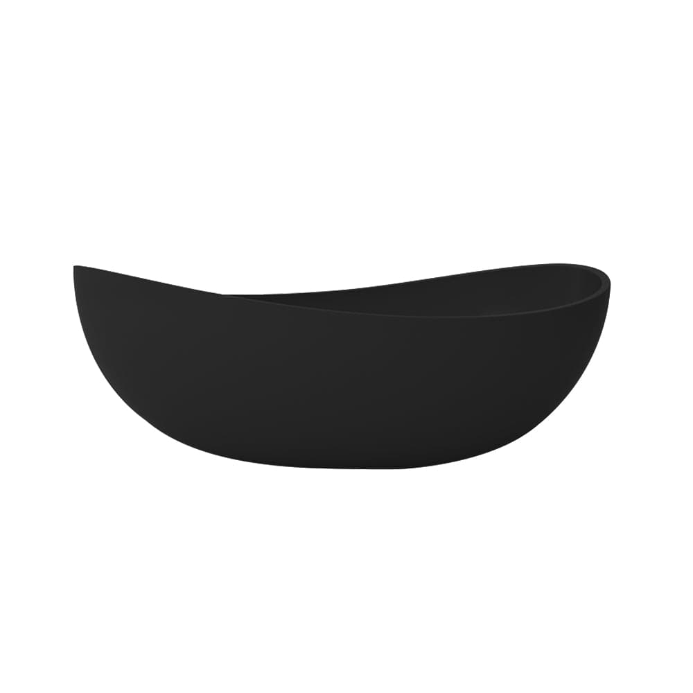 70 Contemporary Oval Freestanding Stone Resin Soaking Bathtub in Matte White/Black#Black