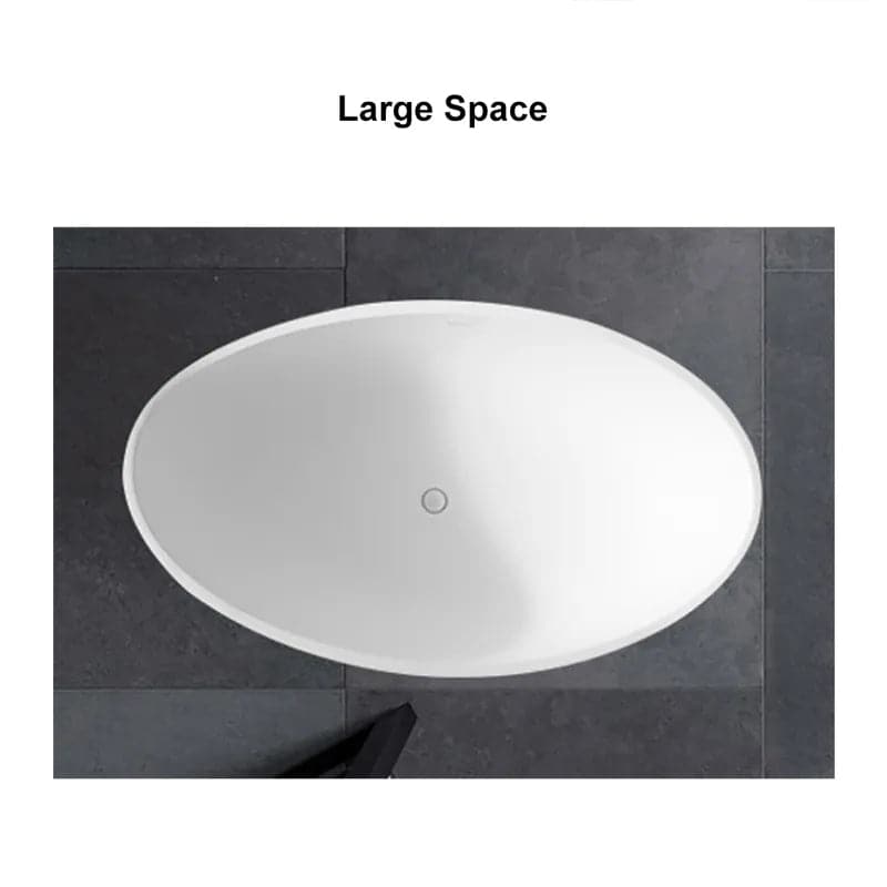 70 Contemporary Oval Freestanding Stone Resin Soaking Bathtub in Matte White/Black#White