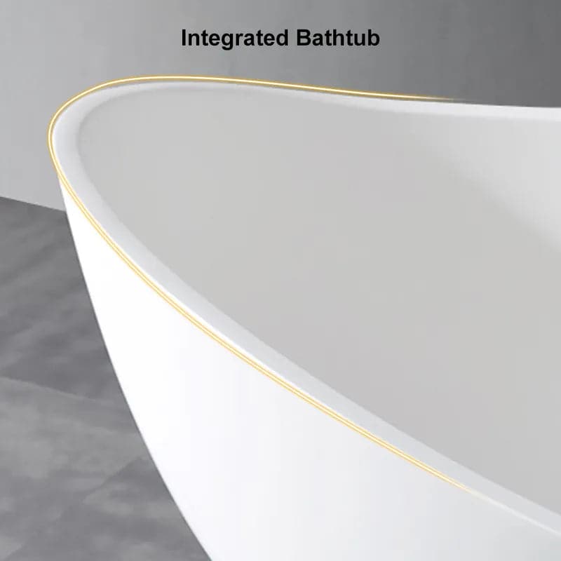 70 Contemporary Oval Freestanding Stone Resin Soaking Bathtub in Matte White/Black#White