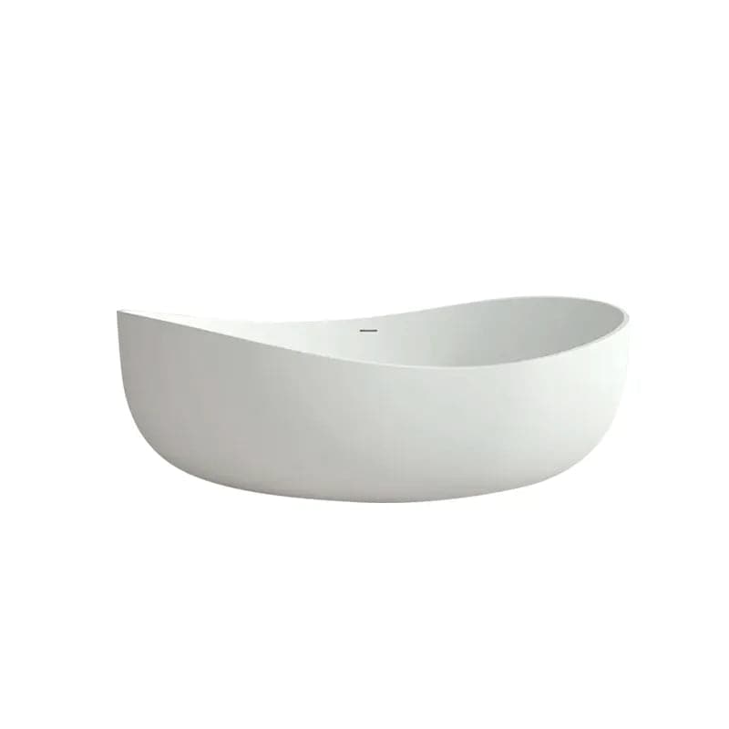 70 Contemporary Oval Freestanding Stone Resin Soaking Bathtub in Matte White/Black#White