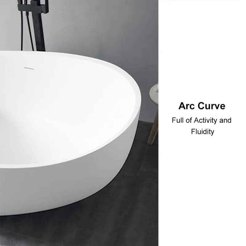 70 Contemporary Oval Freestanding Stone Resin Soaking Bathtub in Matte White/Black#White