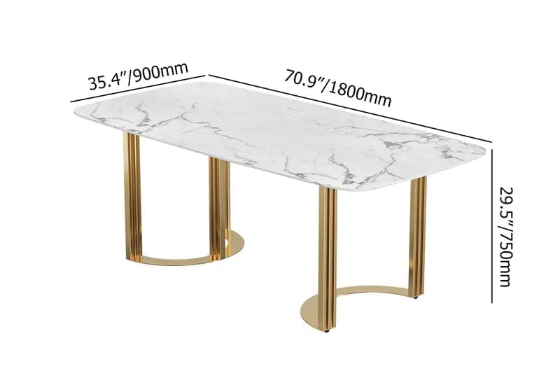 63"/71"/79" Faux Marble Dining Table for 6-8 Seater White Rectangular Top Gold Steel Base