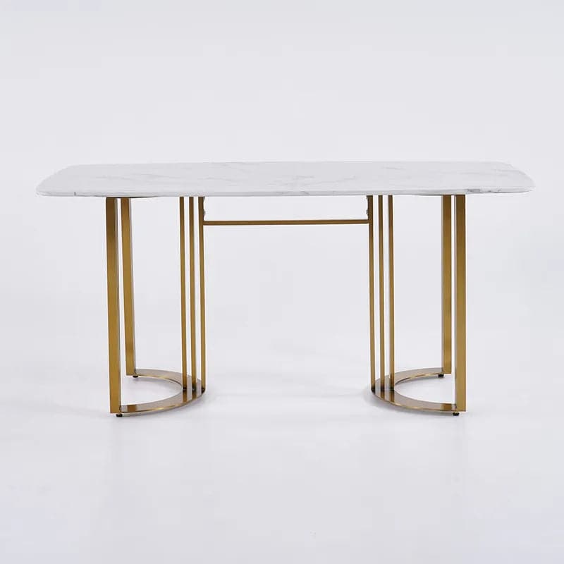 63"/71"/79" Faux Marble Dining Table for 6-8 Seater White Rectangular Top Gold Steel Base