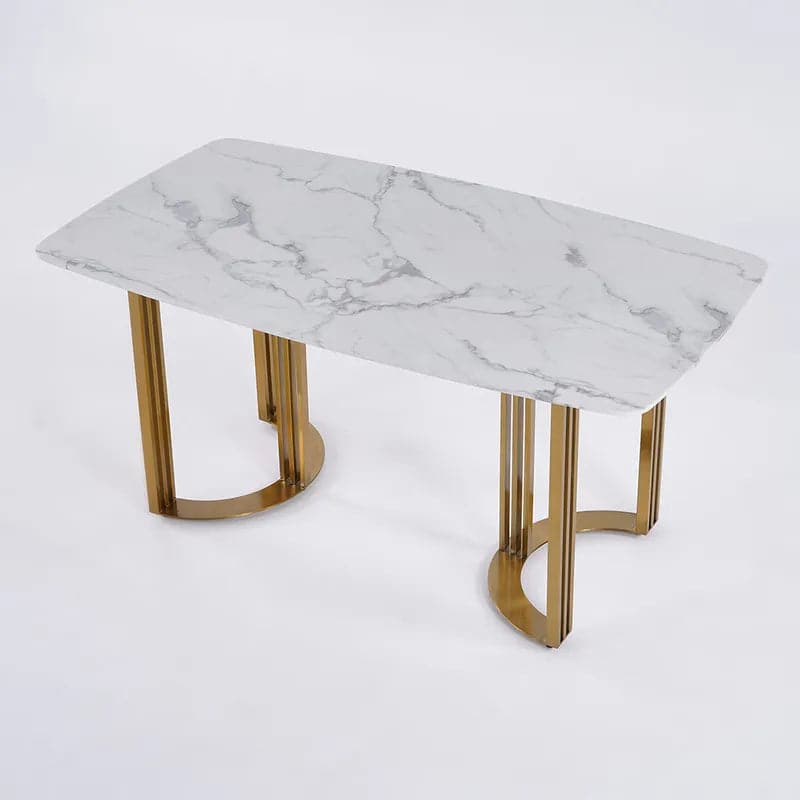 Table de salle à manger en faux marbre 63/71/79 pouces, pour 6 à 8 personnes, plateau rectangulaire blanc, base en acier doré