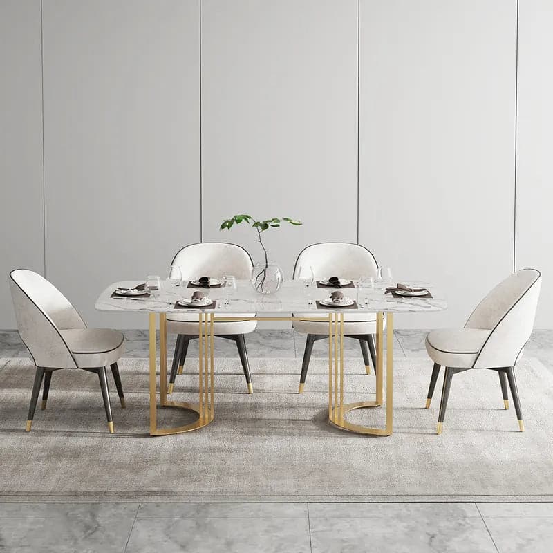 63"/71"/79" Faux Marble Dining Table for 6-8 Seater White Rectangular Top Gold Steel Base