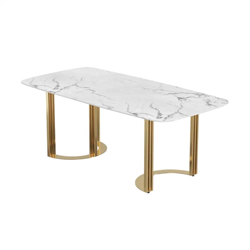 63"/71"/79" Faux Marble Dining Table for 6-8 Seater White Rectangular Top Gold Steel Base