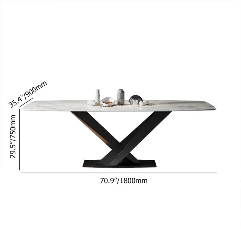 63"/71"/79" Modern Rectangular White Faux Marble Dining Table with Metal X-Base