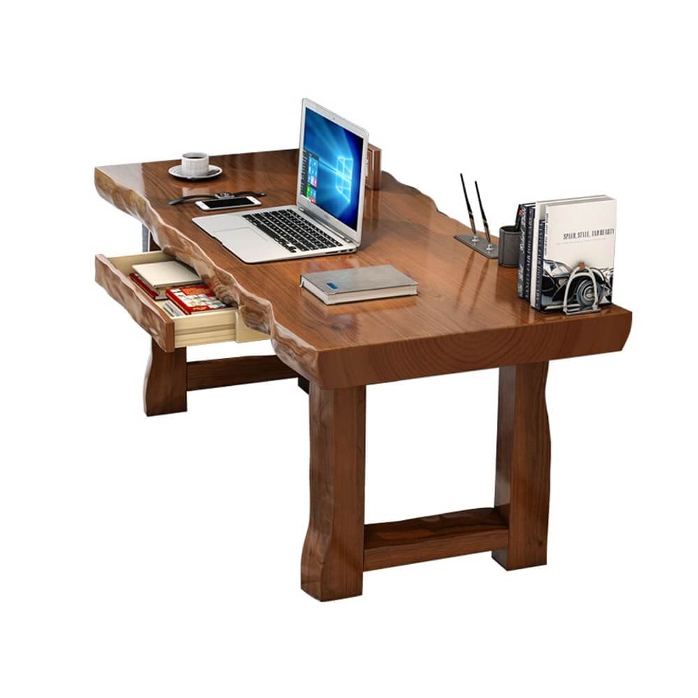 71 Inch Rustic Natural Executive Office Desk with Drawer Storage Pine Wood Desk