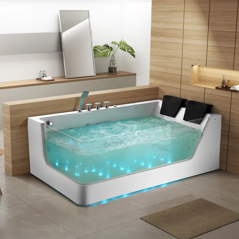 Décoration de baignoire à remous et à eau de massage à LED en acrylique de 71 po, transparente en blanc