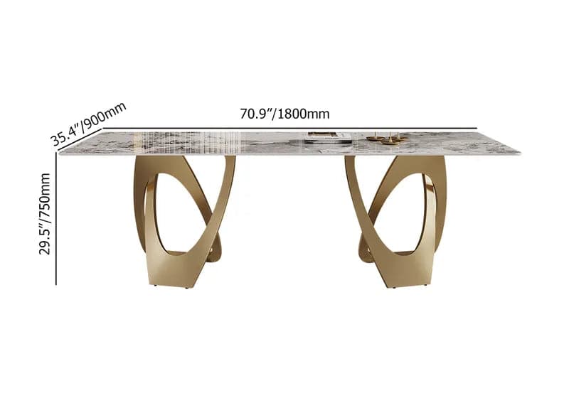 Table de salle à manger rectangulaire contemporaine de 79 po en or pour 8 personnes avec plateau en pierre frittée