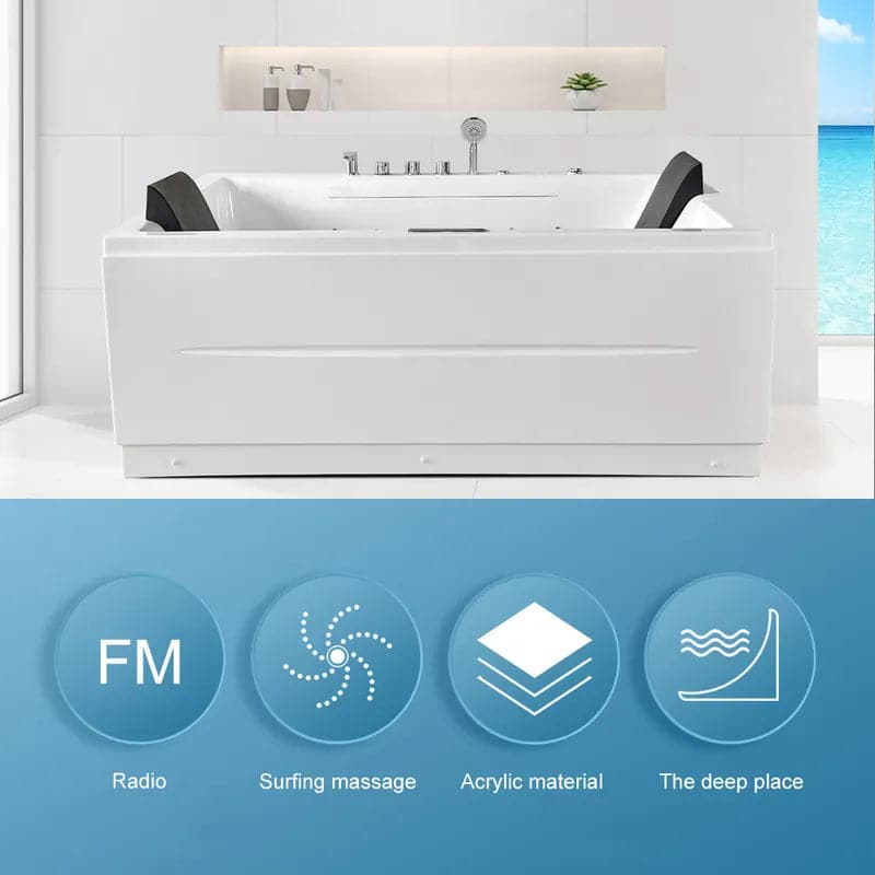 71" Modern Acrylic Corner Bathtub Whirlpool Air Massage 3 Sided Apron Tub in White Chromatherapy LED