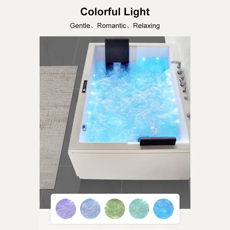 Baignoire d'angle moderne en acrylique de 71 pouces, bain à remous avec massage à l'air, baignoire à tablier à 3 côtés en LED de chromothérapie blanche