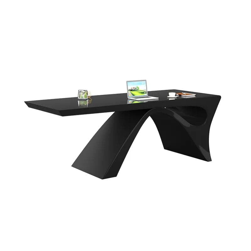 Modern White&Black Computer Desk Rectangular Office Desk with Pedestal Base#Black-L