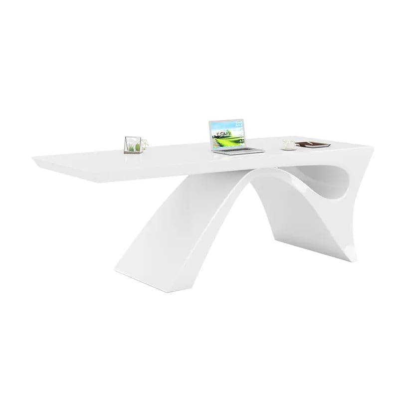 Modern White&Black Computer Desk Rectangular Office Desk with Pedestal Base#White-L