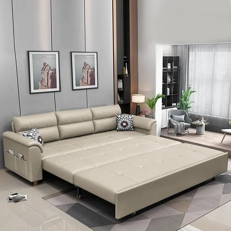 74 Inches Beige Full Sleeper Convertible Sofa with Storage & Pockets Sofa Bed