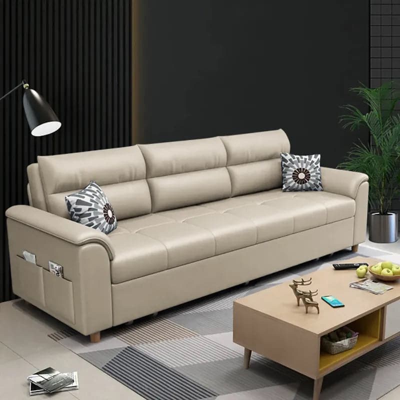 74 Inches Beige Full Sleeper Convertible Sofa with Storage & Pockets Sofa Bed