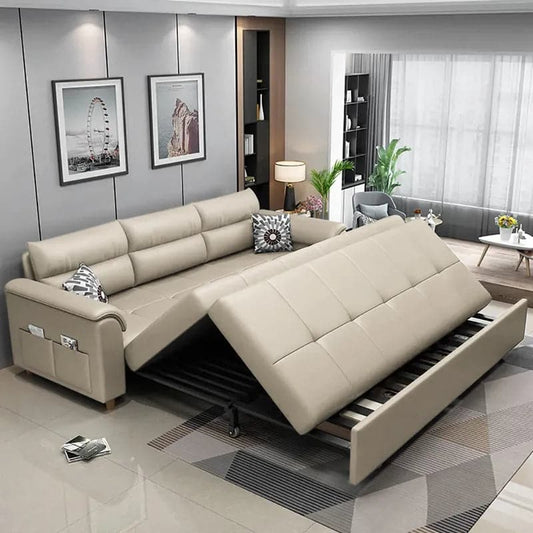 74 Inches Beige Full Sleeper Convertible Sofa with Storage & Pockets Sofa Bed