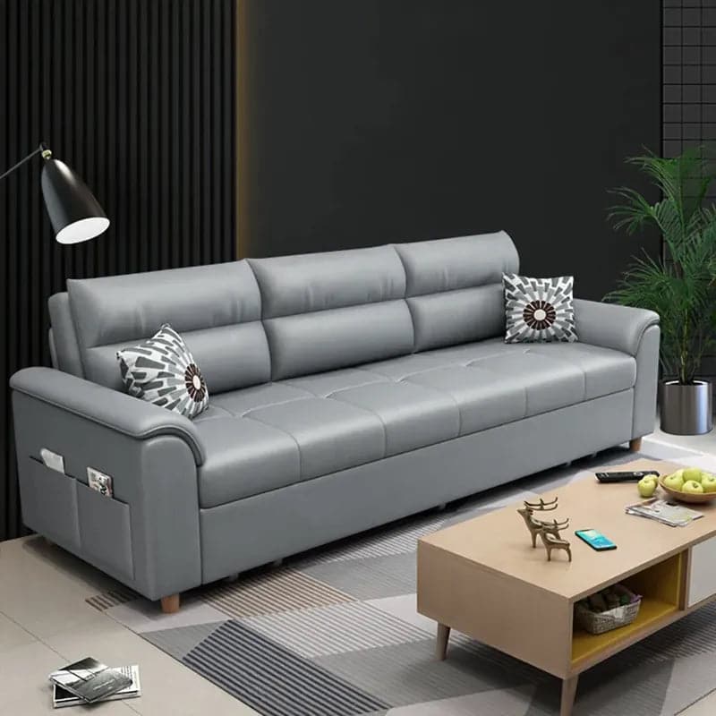 74 Inches Light Gray Full Sleeper Convertible Sofa with Storage & Pockets Sofa Bed