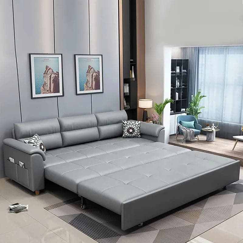 74 Inches Light Gray Full Sleeper Convertible Sofa with Storage & Pockets Sofa Bed