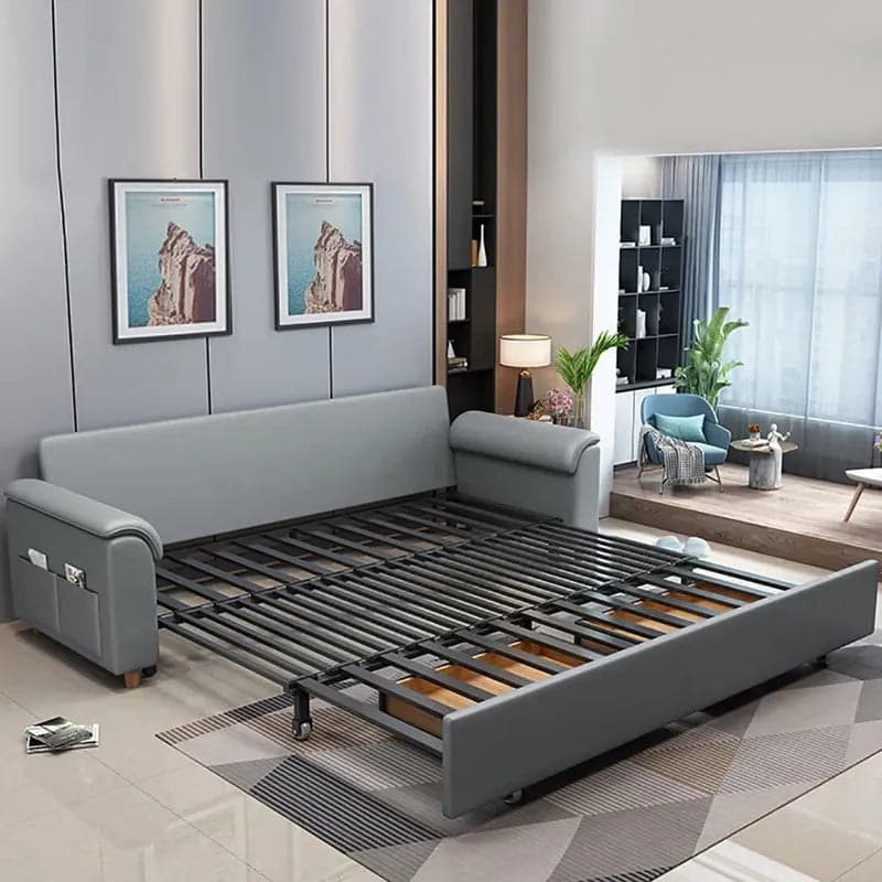74 Inches Light Gray Full Sleeper Convertible Sofa with Storage & Pockets Sofa Bed