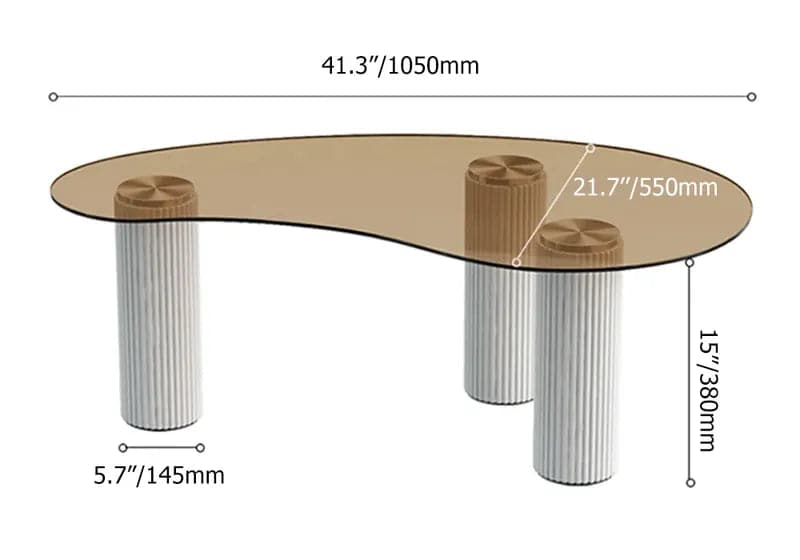 Table basse moderne avec verre trempé et pieds en bois massif