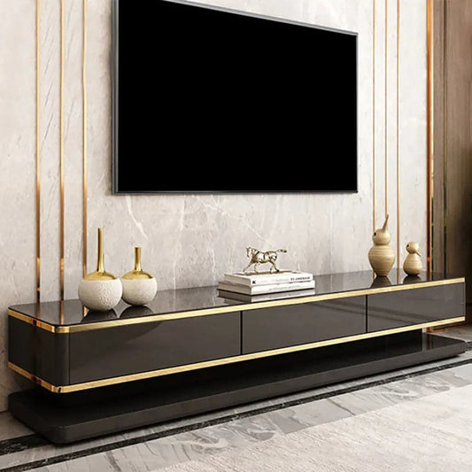 78.7" Black TV Media Console with 3 Drawers Tempered Glass for TVs Up to 78"