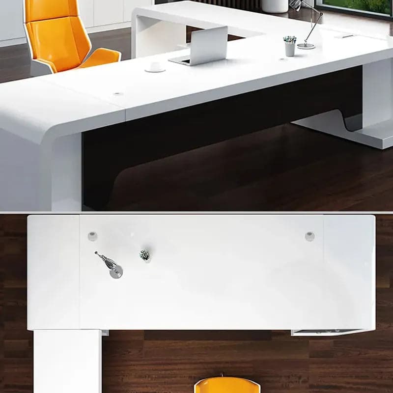 78.7 L-Shaped Modern Executive Desk of Left Hand/Right Hand with Drawers in White & Black#Left Hand-S